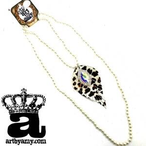 NEW ART BY AMY LABBE pearls and cheetah necklace in pearl